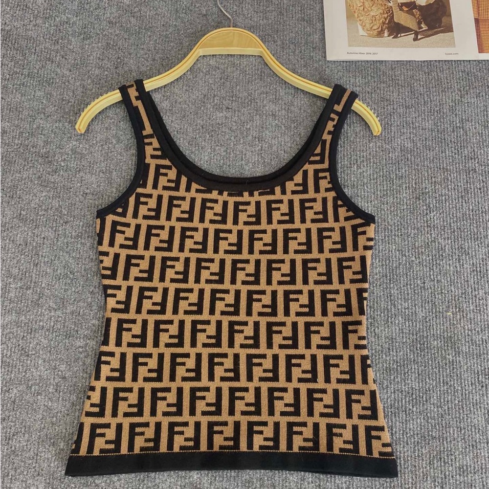 Fendi Tan and Black Monogram Tank Top